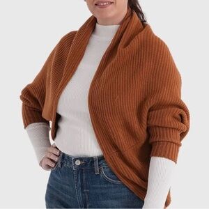 La Marey Brown Knit Wrap Open Cardigan Ruana Women’s One Size